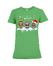 Load image into Gallery viewer, Merry Christmas Three Skulls Christmas T-Shirt Gift Ladies Tee