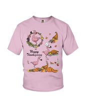 Load image into Gallery viewer, Flamingo Happy Thanksgiving Youth Tee