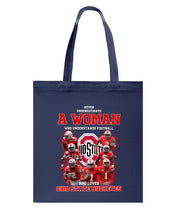 Load image into Gallery viewer, Woman Loves Ohio States Buckeyes American Football Ncaa 2019 T-Shirt Basketweave Tote Bag