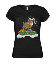 Load image into Gallery viewer, Christmas Goat, Goat Lover T-Shirt Ladies V-Neck