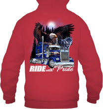 Load image into Gallery viewer, Ride With Pride Wolf Truck Black T-Shirt Hoodie