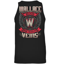 Load image into Gallery viewer, Wallace Blood Runs Through Veins Black Quote Name T-Shirt Unisex Tank Top