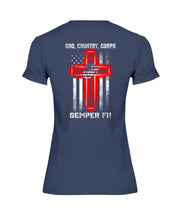 Load image into Gallery viewer, God Country Corps Semper Fi Black T-Shirt Ladies Tee