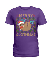 Load image into Gallery viewer, Merry Slothmas Christmas Gift For Kids Family Gift T-Shirt Ladies Tee