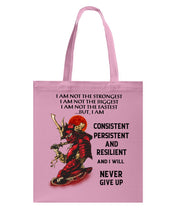 Load image into Gallery viewer, Samurai Consistent Persistent Resilient Quote T-Shirt Basketweave Tote Bag