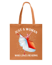 Load image into Gallery viewer, Just A Woman Loves Dancing And Reading Books Basketweave Tote Bag