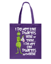 Load image into Gallery viewer, Grinch Funny Quote Don't Like Diabetes Christmas Tee Basketweave Tote Bag