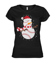Load image into Gallery viewer, Snowman Floss Baseball Christmas Ladies V-Neck