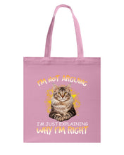 Load image into Gallery viewer, Cat Lovers T-Shirt Not Arguing Just Explaining Basketweave Tote Bag