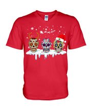 Load image into Gallery viewer, Merry Christmas Three Skulls Christmas T-Shirt Gift Guys V-Neck