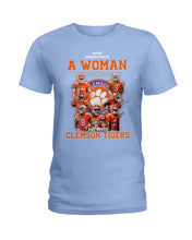 Load image into Gallery viewer, A Woman Loves Clemson Tigers Gift For Fans T-Shirt Ladies Tee