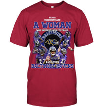 Load image into Gallery viewer, Woman Loves American Football And Baltimore Ravens Gift For Fans Guys Tee