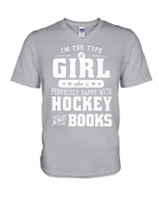 Load image into Gallery viewer, Girl Who Loves Hockey And Books Quote Name T-Shirt Guys V-Neck