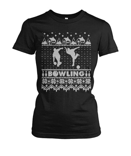 Bowling Christmas Ugly Ladies Tee