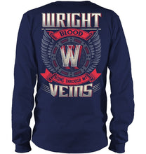 Load image into Gallery viewer, Wright Blood Runs Through Veins Black Quote Name T-Shirt Unisex Long Sleeve