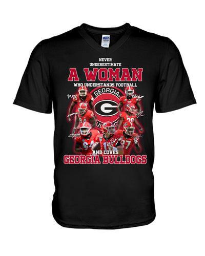 A Woman Loves Georgia Bulldogs Custom Tee Guys V-Neck