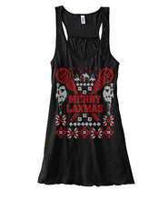 Load image into Gallery viewer, Funny Lacrosse Ugly Christmas Ladies Flowy Tank