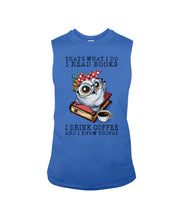 Load image into Gallery viewer, Cute Owl Read Books And Drink Coffee Funny T-Shirt Unisex Long Sleeve