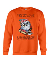 Load image into Gallery viewer, Cute Owl Read Books And Drink Coffee Funny T-Shirt Sweatshirt
