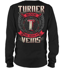 Load image into Gallery viewer, Turner Blood Runs Through Veins Black Quote Name T-Shirt Unisex Long Sleeve