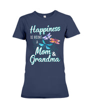 Load image into Gallery viewer, Happiness Is Being A Mom &amp; Grandma Black T-Shirt Ladies Tee