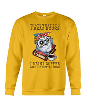 Load image into Gallery viewer, Cute Owl Read Books And Drink Coffee Funny T-Shirt Sweatshirt