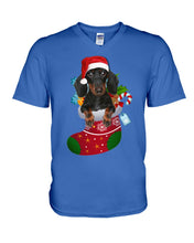 Load image into Gallery viewer, Dachshund In A Sock Christmas Cute Gift For Dachshunds Lovers Guys V-Neck