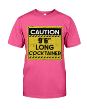 Load image into Gallery viewer, Caution 9&#39;6&#39;&#39; Long Cocktainer Black T-Shirt Guys Tee