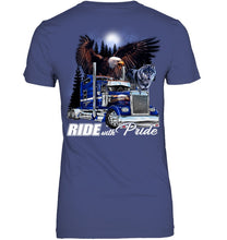 Load image into Gallery viewer, Ride With Pride Wolf Truck Black T-Shirt Ladies Tee