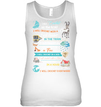 Load image into Gallery viewer, Crocheting Everywhere Black Quote T-Shirt Ladies Flowy Tank
