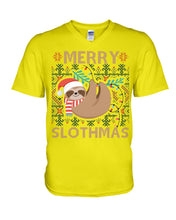 Load image into Gallery viewer, Merry Slothmas Christmas Gift For Kids Family Gift T-Shirt Guys V-Neck