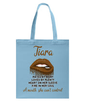 Load image into Gallery viewer, Tiara A Mouth She Can't Control Quote Name T-Shirt Basketweave Tote Bag