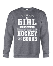 Load image into Gallery viewer, Girl Who Loves Hockey And Books Quote Name T-Shirt Sweatshirt