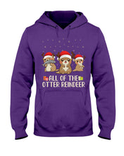 Load image into Gallery viewer, Merry Ottermas All Of The Otter Reindeer Black T-Shirt Hoodie