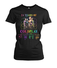 Load image into Gallery viewer, 24 Years Of Coldplay Black T-Shirt Ladies Tee