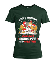 Load image into Gallery viewer, Just A Woman Who Loves Guinea Pigs And Christmas Tshirt Ladies Tee
