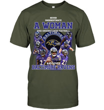 Load image into Gallery viewer, Woman Loves American Football And Baltimore Ravens Gift For Fans Guys Tee