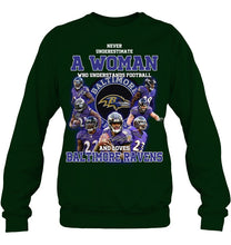 Load image into Gallery viewer, Woman Loves American Football And Baltimore Ravens Gift For Fans Sweatshirt