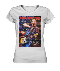 Bruce Springteen Gift For Guitar Fans Black T-Shirt Ladies V-Neck