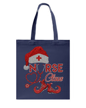 Load image into Gallery viewer, Merry Christmas Nurse Claus Black T-Shirt Basketweave Tote Bag