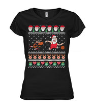 Load image into Gallery viewer, Christmas Santa Reindeer Play Basketball Ugly Sweater Shirt Ladies V-Neck