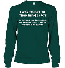 Load image into Gallery viewer, Think Before Act Black Quote Name T-Shirt Unisex Long Sleeve