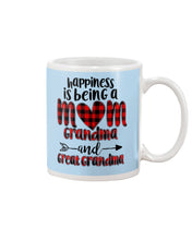 Load image into Gallery viewer, Happiness Is Being A Mom Grandma And Great Grandma Mug