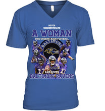 Load image into Gallery viewer, Woman Loves American Football And Baltimore Ravens Gift For Fans Guys V-Neck