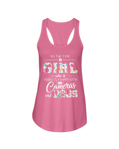 A Girl Who Is Happy With Cameras And Dogs Gift For Dog Lovers T-Shirt Ladies Flowy Tank