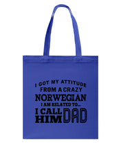 Load image into Gallery viewer, Attitude From Crazy Norwegian Dad Norway Love T-Shirt For Dad Basketweave Tote Bag