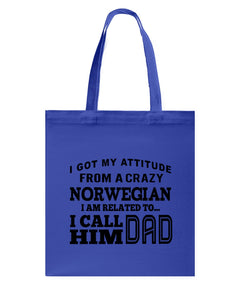 Attitude From Crazy Norwegian Dad Norway Love T-Shirt For Dad Basketweave Tote Bag