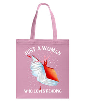 Load image into Gallery viewer, Just A Woman Loves Dancing And Reading Books Basketweave Tote Bag
