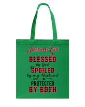 Load image into Gallery viewer, November Girl Blessed By Girl Spoiled By Husband Quote T-Shirt Basketweave Tote Bag