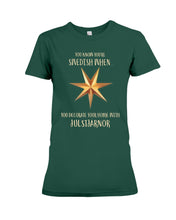 Load image into Gallery viewer, Christmas Star Swedish Julstarnor Black T-Shirt Ladies Tee